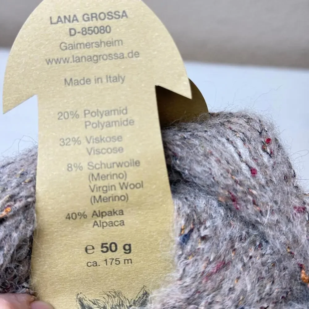 Lana Grossa Peru Tweed Yarn Color 002 Soft Gray with‎ Multicolor Flecks NWT